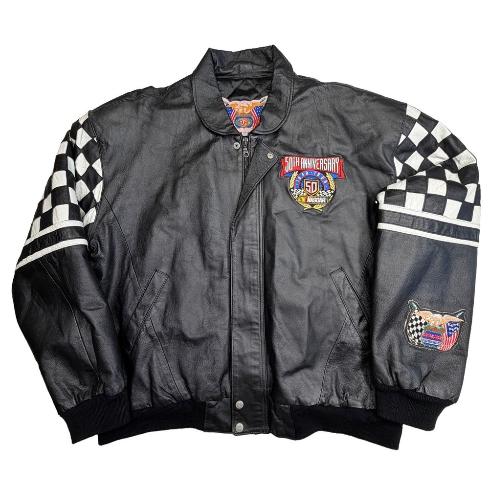 Vintage 1998 Jeff Hamilton NASCAR 50th Anniversary Leather Jacket XXL